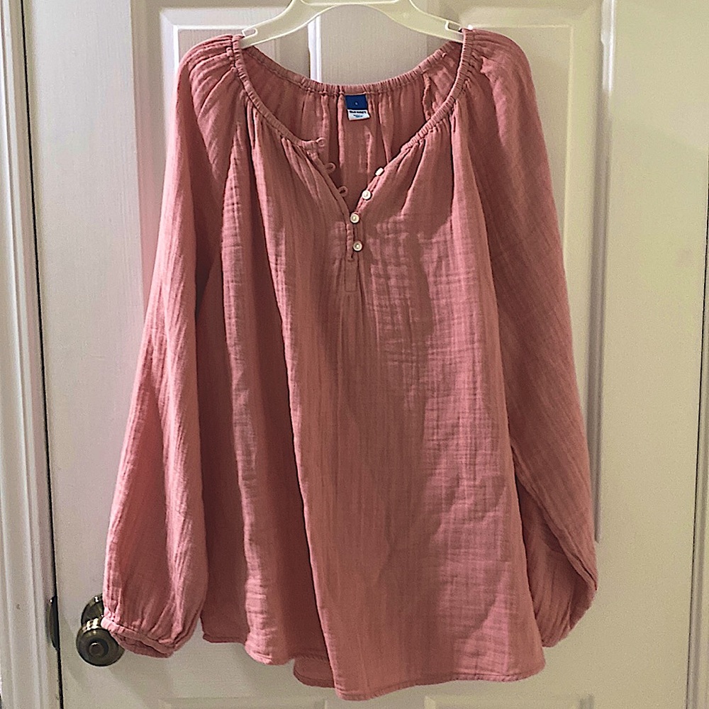 Baby Pink Shirred Double-Weave Long-Sleeve Blouse 🌸🌸